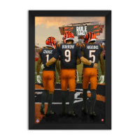 Joe Burrow, Ja'Marr Chase & Tee Higgins Bengals Custom Framed Art Print at PristineAuction.com