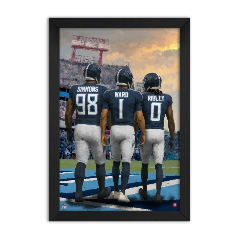 Cam Ward, Calvin Ridley & Jeffrey Simmons Titans Custom Framed Art Print at PristineAuction.com Cam Ward, Calvin Ridley & Jeffrey Simmons Titans Custom Framed Art Print at PristineAuction.com