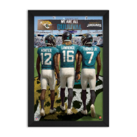 Trevor Lawrence, Travis Hunter & Travis Etienne Jr. Jaguars Custom Framed Art Print at PristineAuction.com