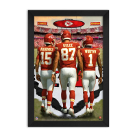 Patrick Mahomes, Travis Kelce & Xavier Worthy Chiefs Custom Framed Art Print at PristineAuction.com
