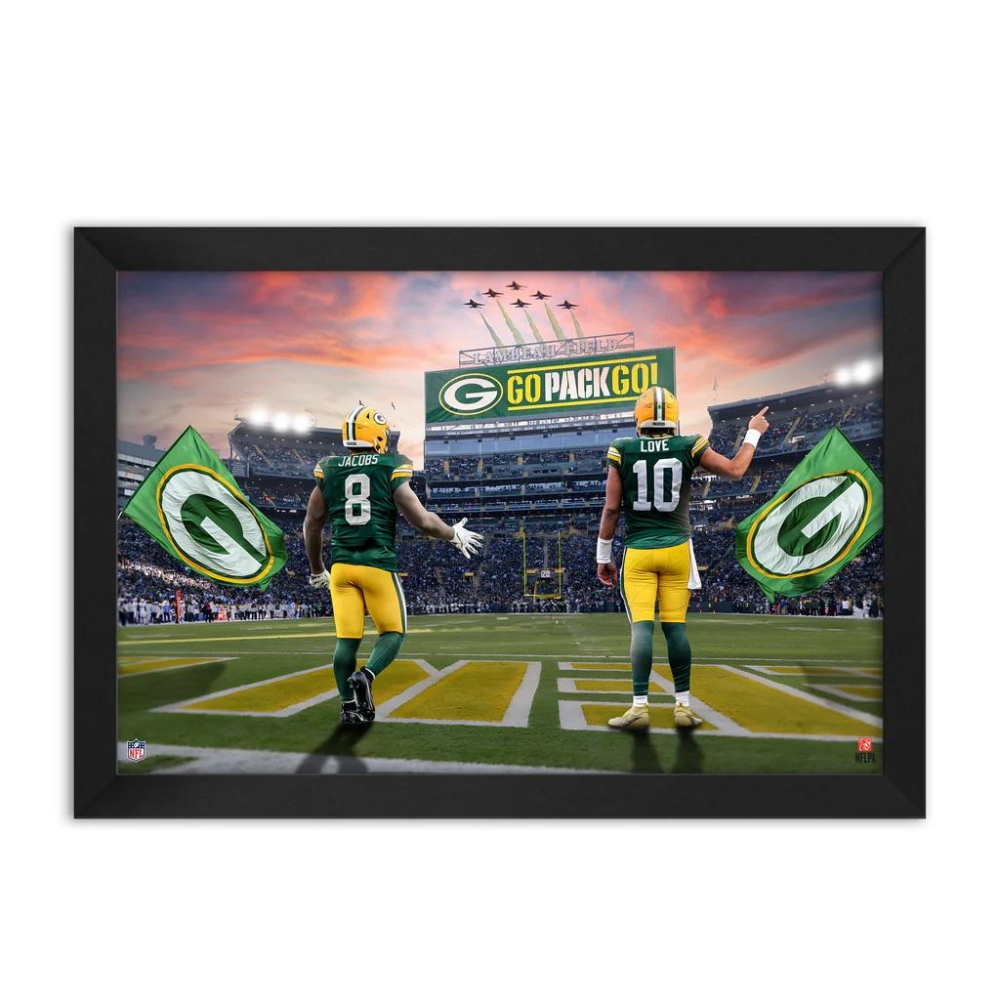 Jordan Love & Josh Jacobs Packers Custom Framed Art Print at PristineAuction.com Jordan Love & Josh Jacobs Packers Custom Framed Art Print at PristineAuction.com