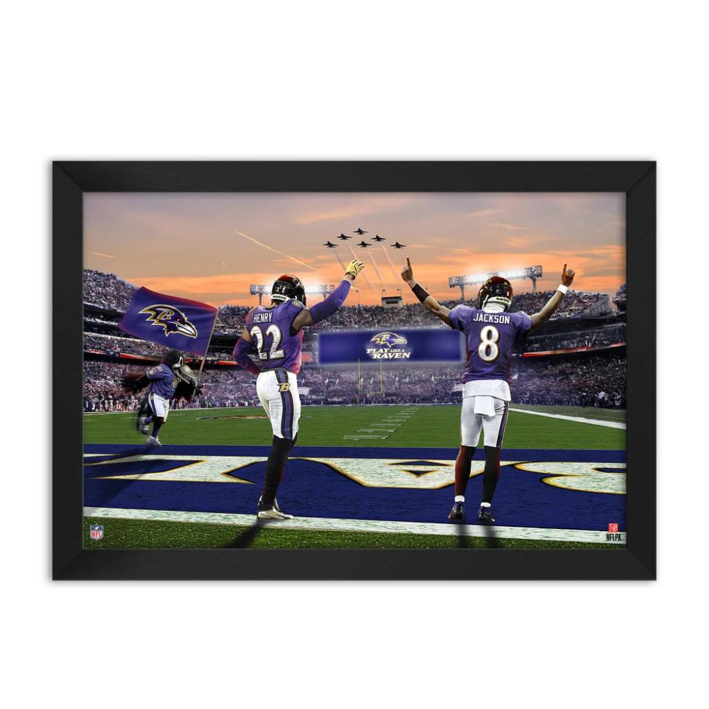 Lamar Jackson & Derrick Henry Ravens Custom Framed Art Print at PristineAuction.com Lamar Jackson & Derrick Henry Ravens Custom Framed Art Print at PristineAuction.com
