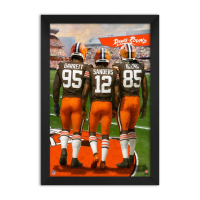 Shedeur Sanders, Myles Garrett & David Njoku Browns Custom Framed Art Print at PristineAuction.com