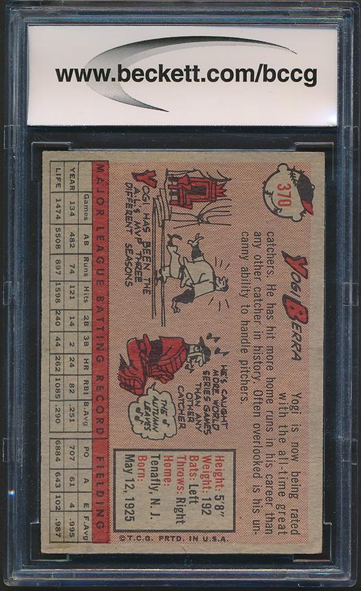 Yogi Berra 1958 Topps #370 (BCCG 7) at PristineAuction.com Yogi Berra 1958 Topps #370 (BCCG 7) at PristineAuction.com