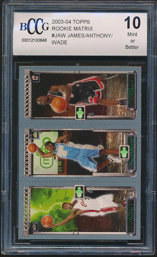 LeBron James 111 RC / Carmelo Anthony 113 RC / Dwyane Wade 115 RC 2003-04 Topps Rookie Matrix #JAW (BCCG 10) at PristineAuction.com LeBron James 111 RC / Carmelo Anthony 113 RC / Dwyane Wade 115 RC 2003-04 Topps Rookie Matrix #JAW (BCCG 10) at PristineAuction.com