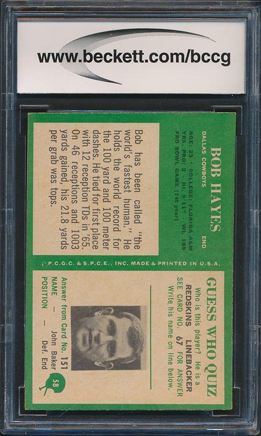Bob Hayes 1966 Philadelphia #58 RC (BCCG 8) at PristineAuction.com Bob Hayes 1966 Philadelphia #58 RC (BCCG 8) at PristineAuction.com
