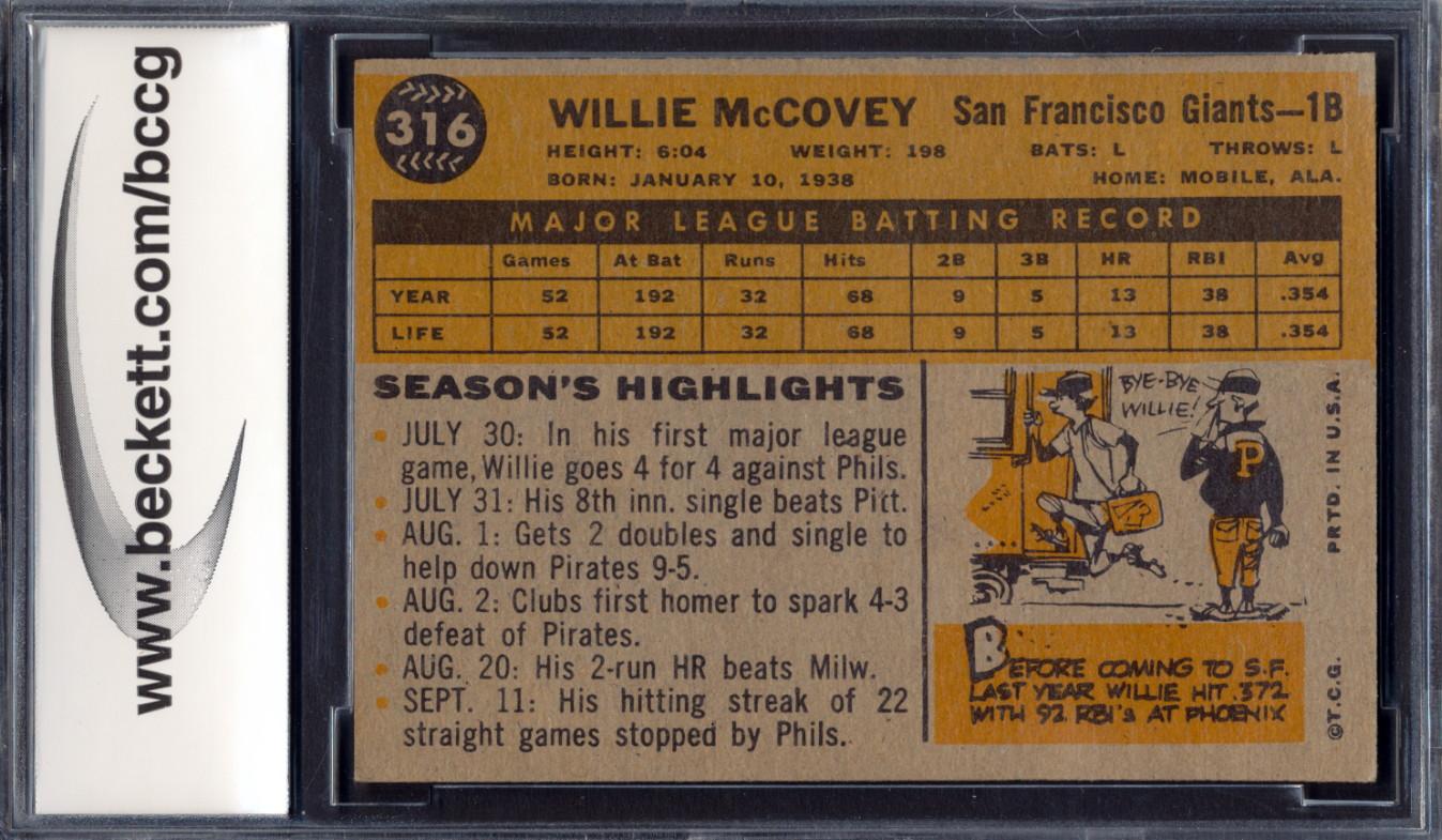 Willie McCovey 1960 Topps #316 ASR RC (BCCG 8) at PristineAuction.com Willie McCovey 1960 Topps #316 ASR RC (BCCG 8) at PristineAuction.com