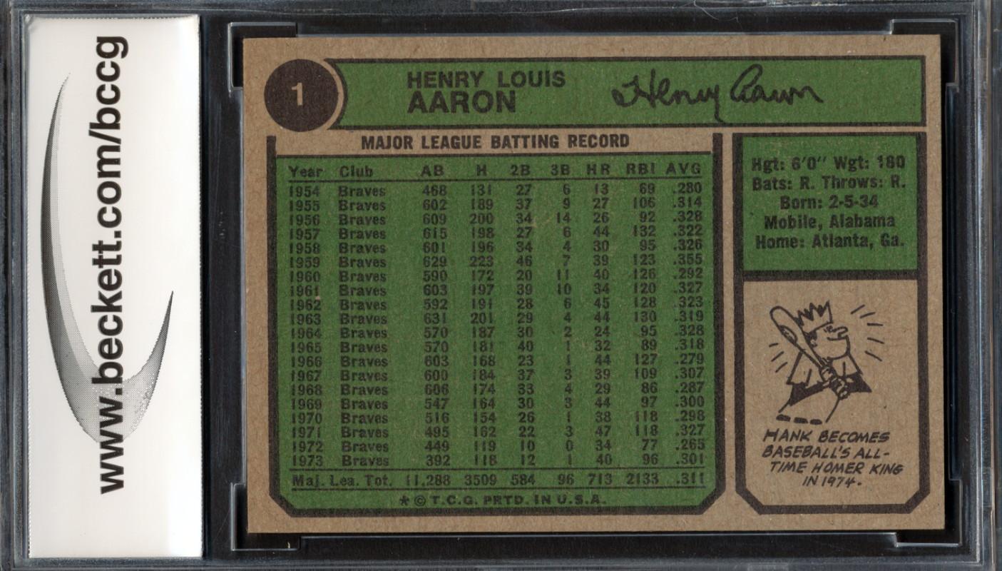 Hank Aaron 1974 Topps #1 (BCCG 8) at PristineAuction.com Hank Aaron 1974 Topps #1 (BCCG 8) at PristineAuction.com