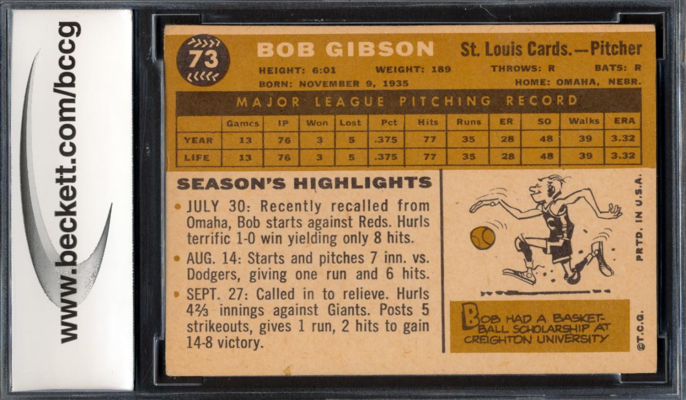 Bob Gibson 1960 Topps #73 (BCCG 8) at PristineAuction.com Bob Gibson 1960 Topps #73 (BCCG 8) at PristineAuction.com