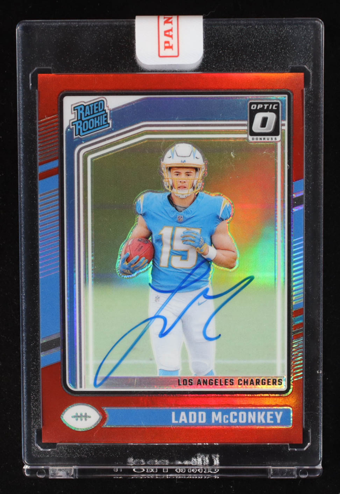 Ladd McConkey 2024 Donruss Optic Rated Rookies RPS Autographs Red #266 RC EXCH #57/75