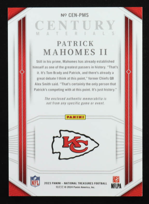 Patrick Mahomes II 2023 Panini National Treasures Century Materials Holo Gold #81 #04/10 at PristineAuction.com Patrick Mahomes II 2023 Panini National Treasures Century Materials Holo Gold #81 #04/10 at PristineAuction.com