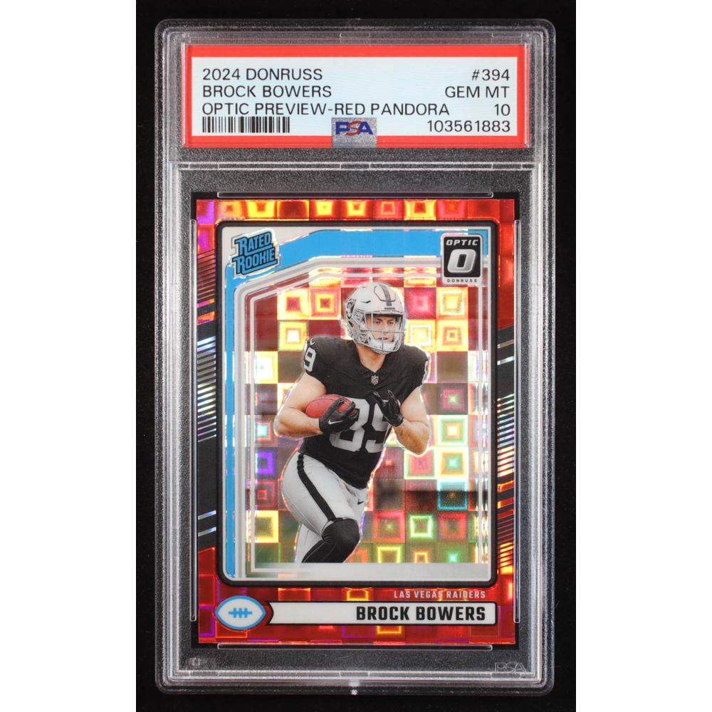 Brock Bowers 2024 Donruss Optic Rated Rookies Preview Red Pandora #394 RC (PSA 10) at PristineAuction.com