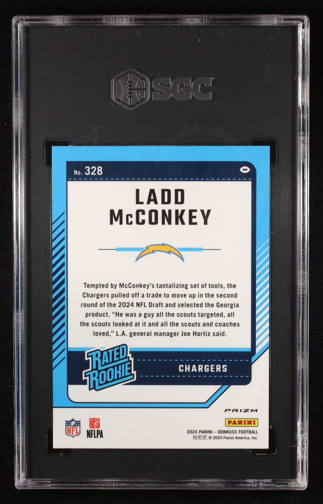 Ladd McConkey 2024 Donruss Optic Rated Rookies Preview Red Wave #328 RC (SGC 10) at PristineAuction.com Ladd McConkey 2024 Donruss Optic Rated Rookies Preview Red Wave #328 RC (SGC 10) at PristineAuction.com