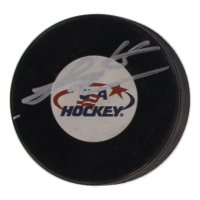 Logan Cooley Signed Team USA Logo Hockey Puck (JSA) at PristineAuction.com