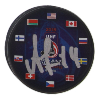 Andrei Svechnikov Signed 2018 UHF World Junior Championship Logo Hockey Puck (Beckett) at PristineAuction.com