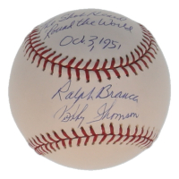 Ralph Branca & Bobby Thomson Signed OML Baseball Inscribed "The Shot Heard 'Round The World" & "Oct. 3, 1951" (JSA) at PristineAuction.com