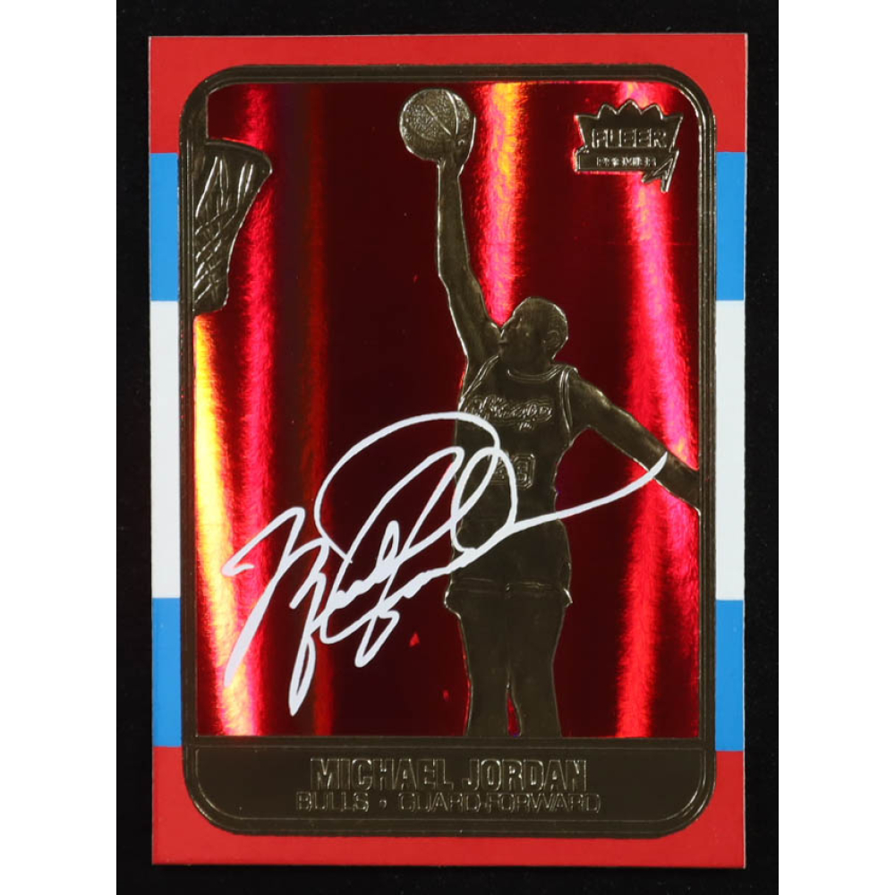 Michael Jordan 1997 Fleer Premier Signature Series Red Holo Refractor 23Kt Gold Card at PristineAuction.com