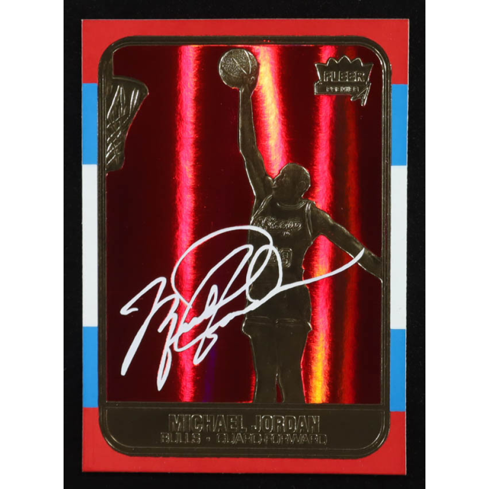 Michael Jordan 1997 Fleer Premier Signature Series Red Holo Refractor 23Kt Gold Card at PristineAuction.com