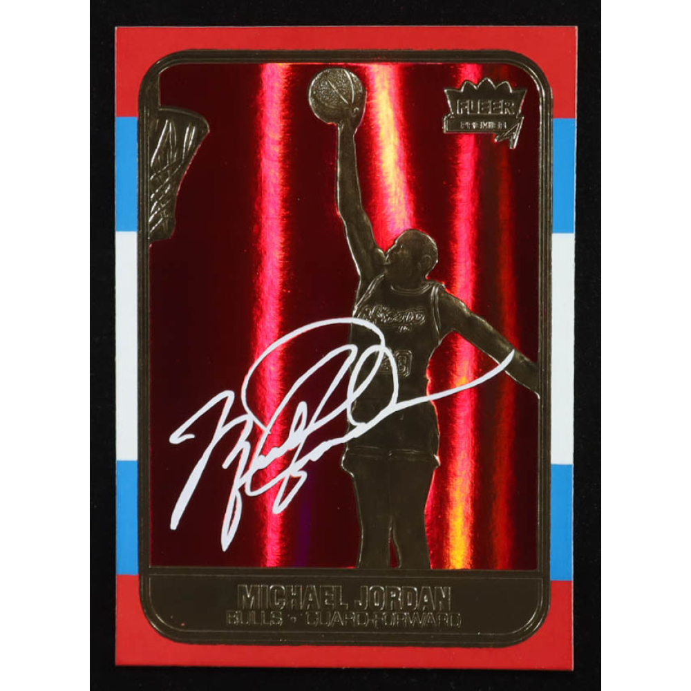 Michael Jordan 1997 Fleer Premier Signature Series Red Holo Refractor 23Kt Gold Card at PristineAuction.com