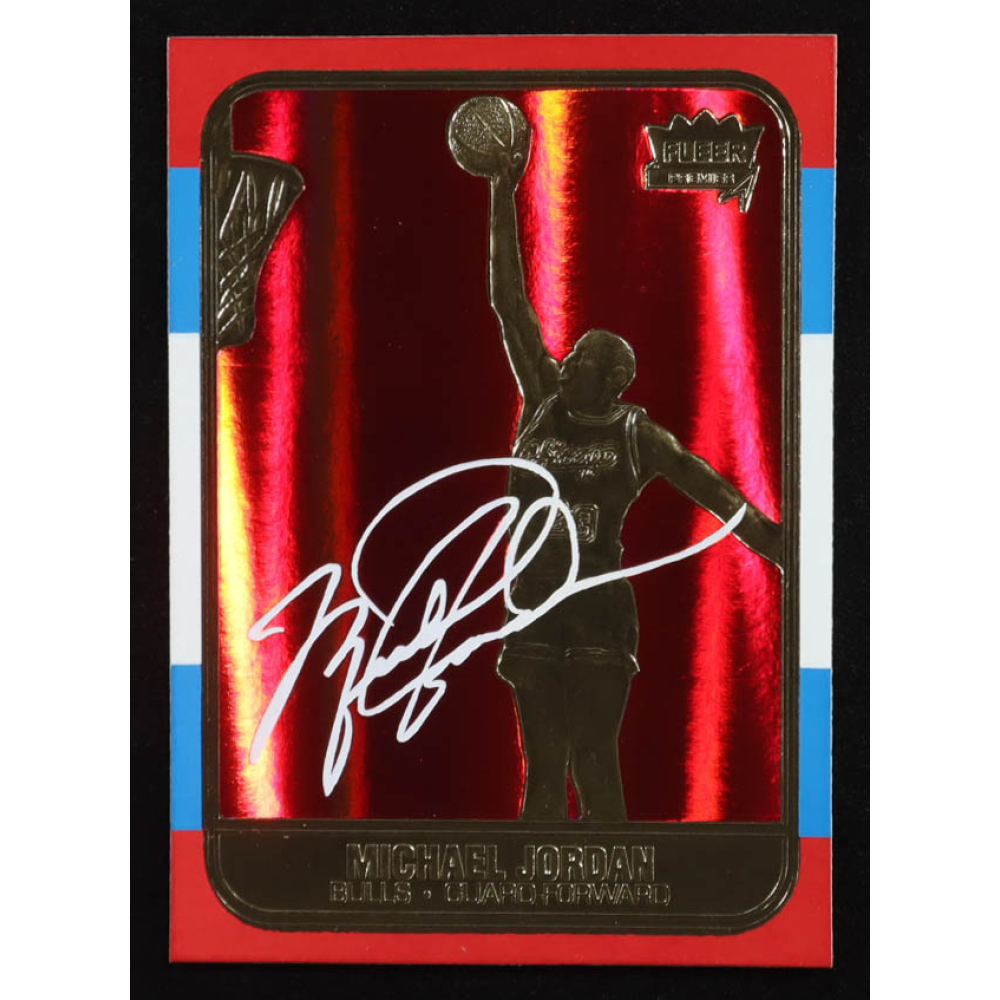 Michael Jordan 1997 Fleer Premier Signature Series Red Holo Refractor 23Kt Gold Card at PristineAuction.com Michael Jordan 1997 Fleer Premier Signature Series Red Holo Refractor 23Kt Gold Card at PristineAuction.com