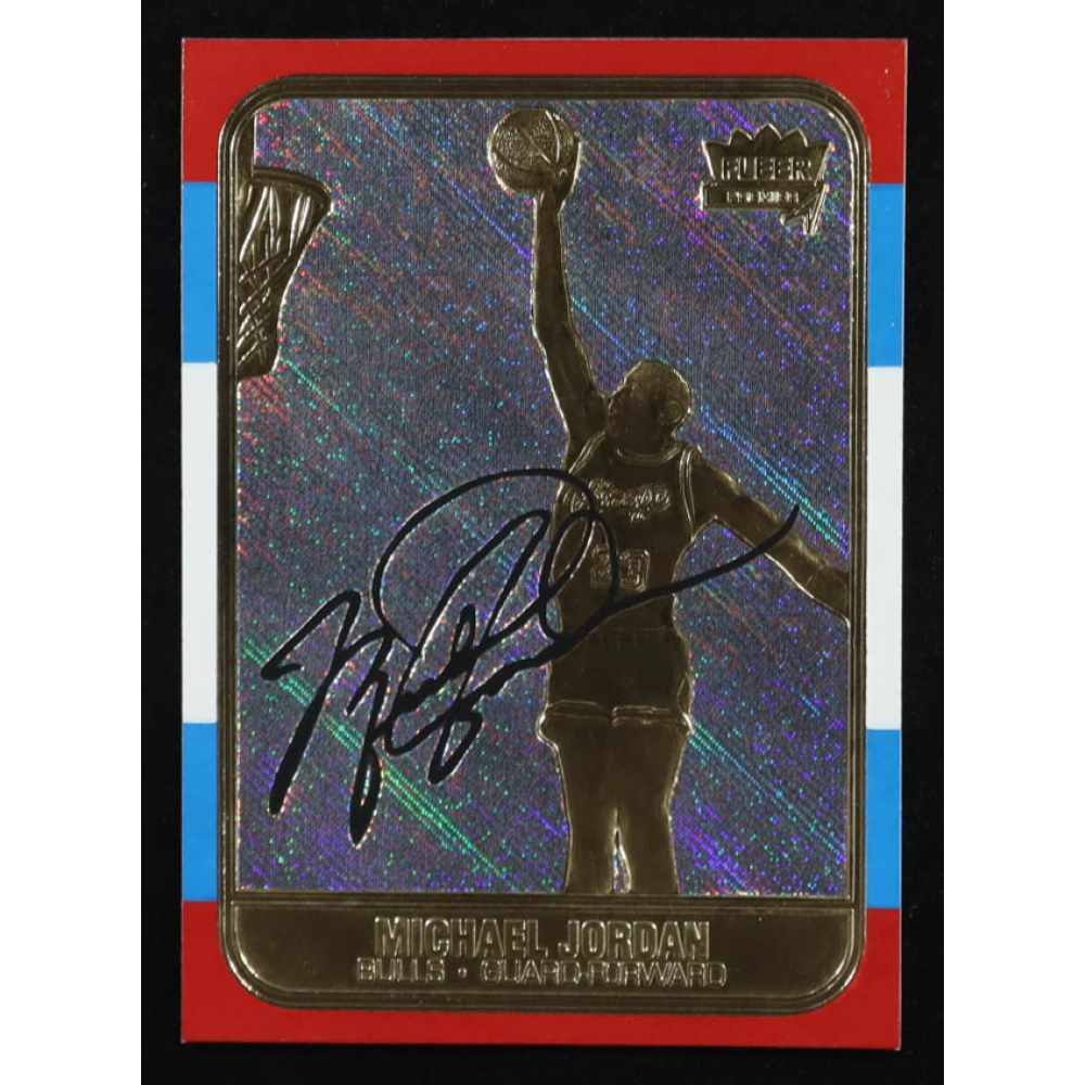 Michael Jordan 1997 Fleer Premier Signature Series Holo Prism Refractor 23Kt Gold Card at PristineAuction.com