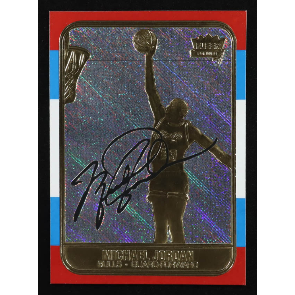 Michael Jordan 1997 Fleer Premier Signature Series Holo Prism Refractor 23Kt Gold Card at PristineAuction.com