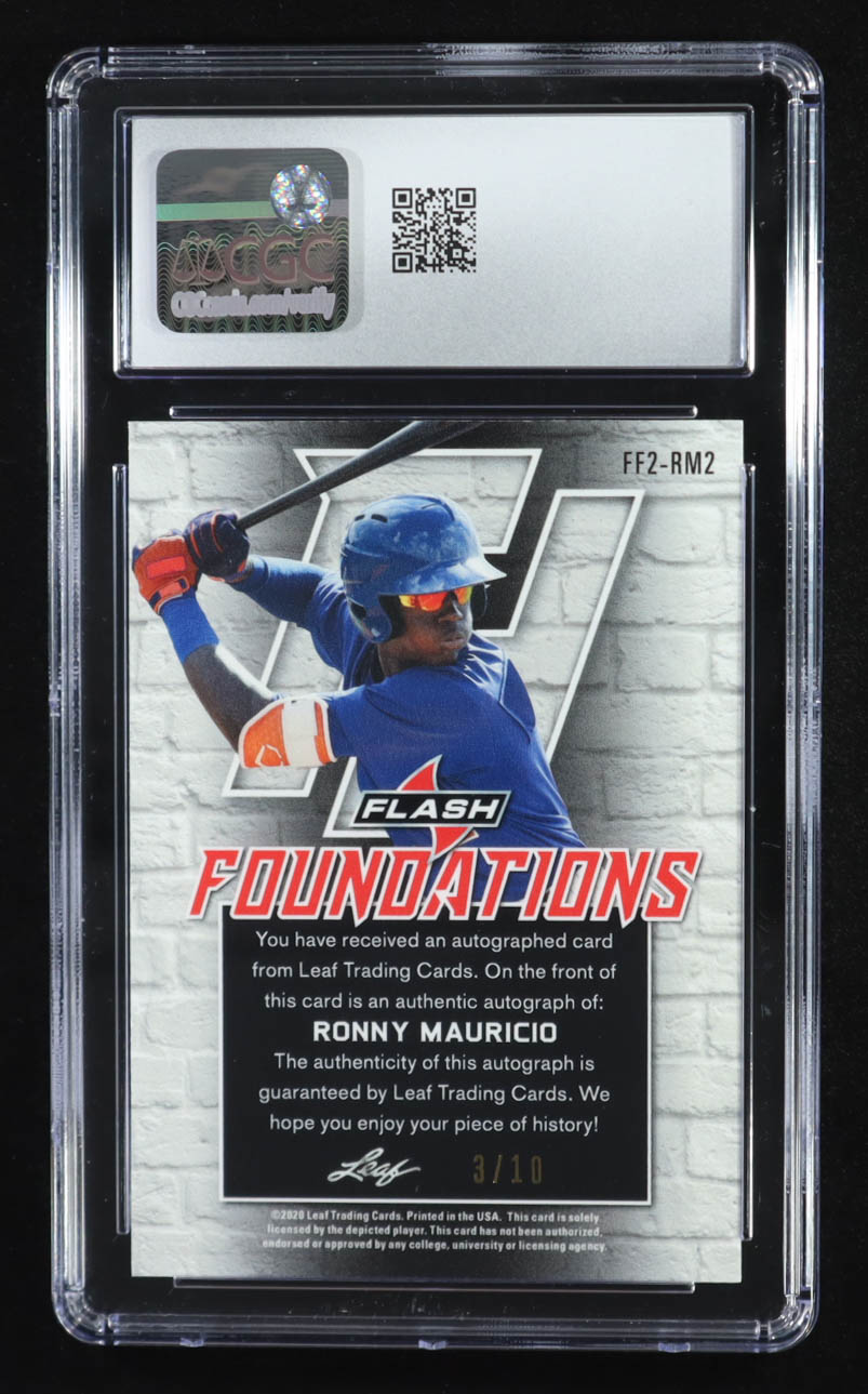 Ronny Mauricio 2021 Leaf Flash Flashback Foundations Orange #FF2RM2 #03/10 (CGC 10 | Auto Grade CGC 9) at PristineAuction.com Ronny Mauricio 2021 Leaf Flash Flashback Foundations Orange #FF2RM2 #03/10 (CGC 10 | Auto Grade CGC 9) at PristineAuction.com