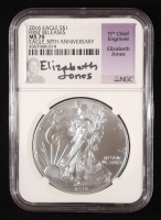 2016 American Silver Eagle, First Releases 30th Anniversary - Elizabeth Jones Signed Label (NGC MS70) at PristineAuction.com