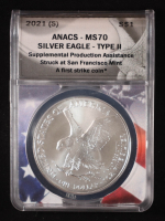2021-(S) American Silver Eagle T2, First Strike - Supplemental Production, San Francisco Mint (ANACS MS70) at PristineAuction.com