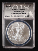 2018 American Silver Eagle, First Day of Issue - Certified #5935 of 13018 (ANACS MS70) at PristineAuction.com
