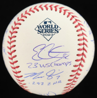2023 World Series Baseball Signed by (11) with Evan Carter, Josh Jung, Bruce Bochy, Josh Sborz with Multiple Inscriptions (Beckett) at PristineAuction.com