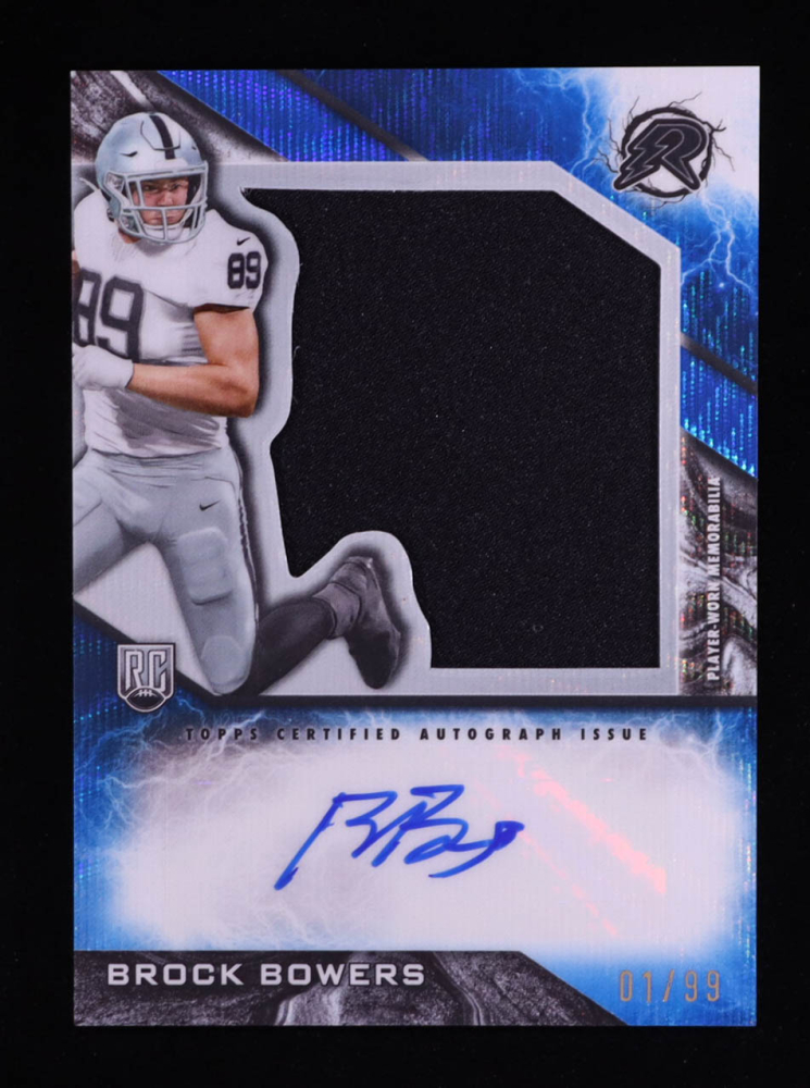 Brock Bowers 2024 Topps Resurgence Resurgence Rookie Patch Autographs Blue Surge #RPABB RC #01/99