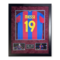 Lionel Messi & Lamine Yamal Signed Barcelona Custom Framed Shirt (Icons) at PristineAuction.com