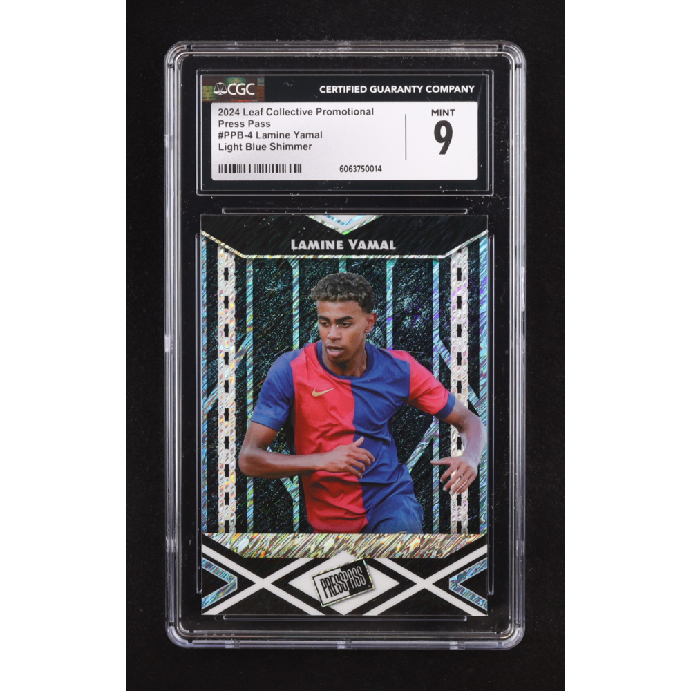 Lamine Yamal 2024 Leaf Collective Promo Press Pass Shimmer Light Blue #PPB4 RC (CGC 9) at PristineAuction.com