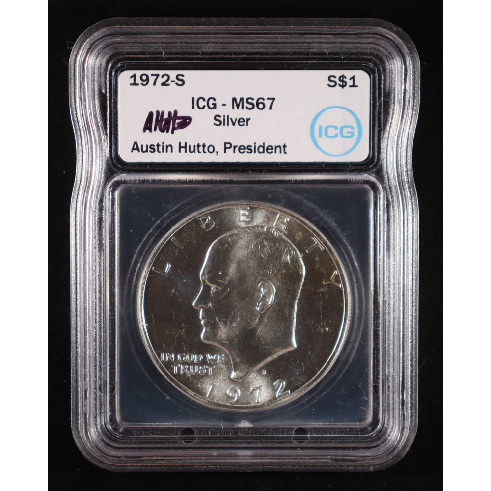 1972-S Eisenhower Silver Dollar - Austin Hutto Signature Label (ICG MS67) at PristineAuction.com