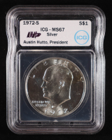 1972-S Eisenhower Silver Dollar - Austin Hutto Signature Label (ICG MS67) at PristineAuction.com