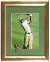 Tiger Woods Custom Framed "Swing" Photo Display with 2000 US Open at Pebble Beach Brass Divot Tool at PristineAuction.com