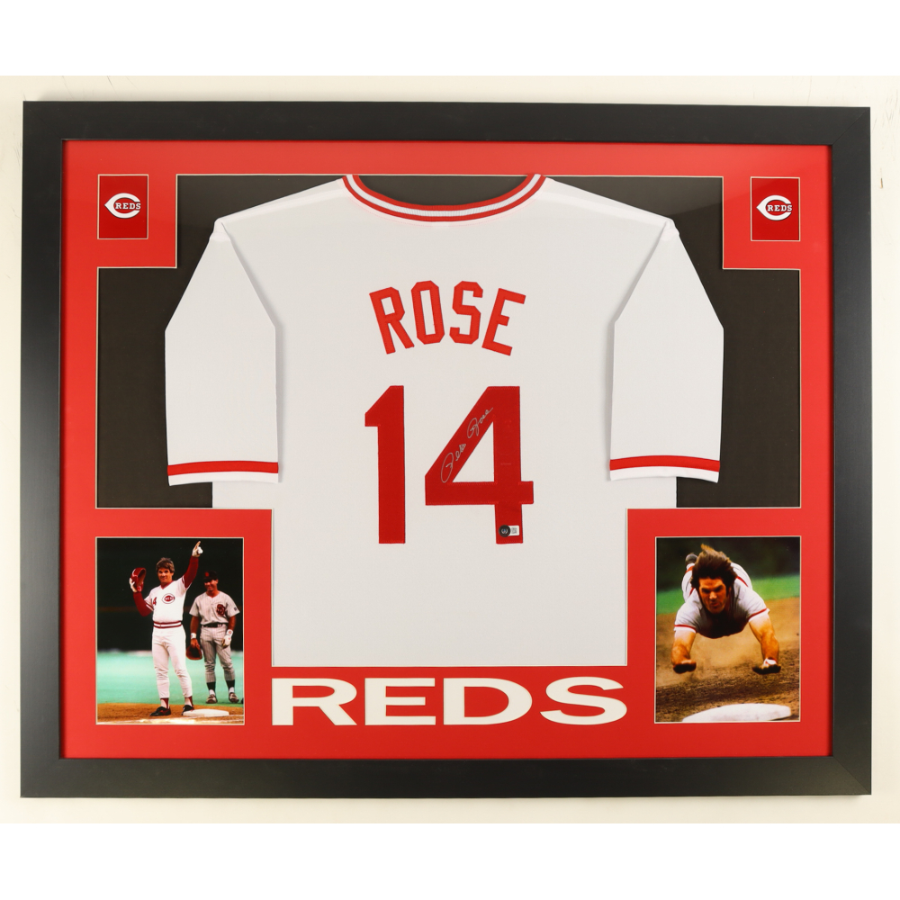 Pete Rose Signed Custom Framed Jersey Display (Beckett) at PristineAuction.com