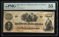 1862-63 Confederate $100 Currency Note, T-41 (PMG About Uncirculated 55) at PristineAuction.com