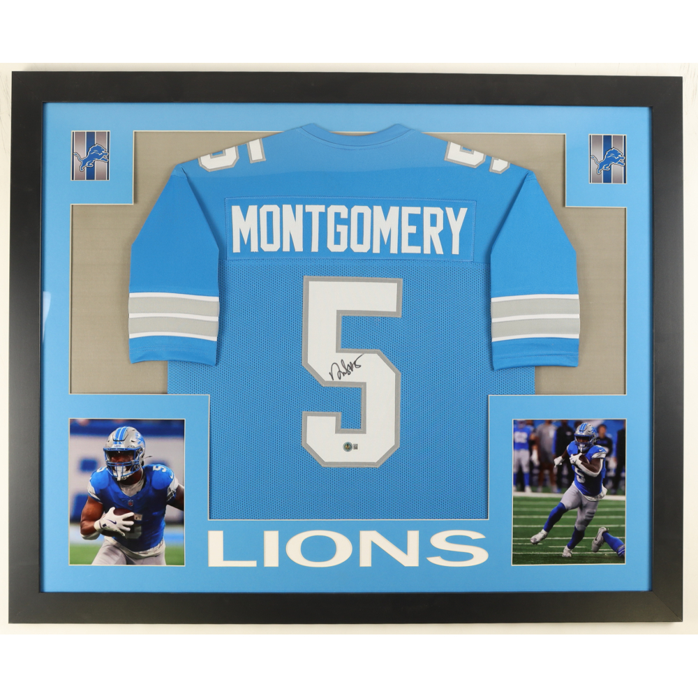 David Montgomery Signed Custom Framed Jersey Display (Beckett) at PristineAuction.com