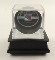Mike Richter Signed Rangers Logo Hockey Puck With Display Case (Steiner & PSA) at PristineAuction.com