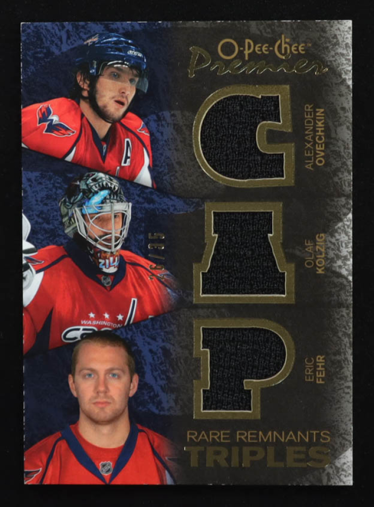 Olaf Kolzig / Alexander Ovechkin / Eric Fehr RC 2007-08 OPC Premier Rare Remnants Triples Gold #PTKOF #26/35