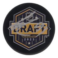 Luke Evangelista Signed Predators 2023 Draft Logo Hockey Puck (JSA) at PristineAuction.com