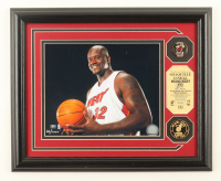 Shaquille O'Neal Highland Mint Framed LE Photo and 24kt Gold Overlay Medallion & Team Collector Pin Display at PristineAuction.com