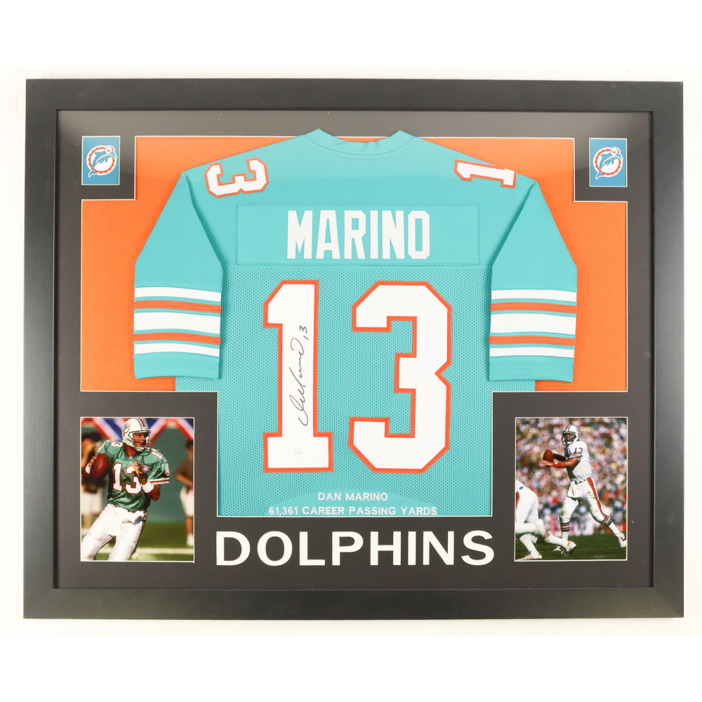 Dan Marino Signed Custom Framed Career Stat Jersey Display (Beckett) at PristineAuction.com