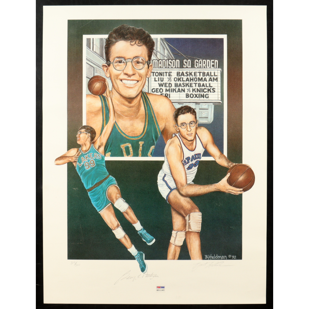 George Mikan Signed Lakers Lithograph By Bart Heldman (PSA) at PristineAuction.com