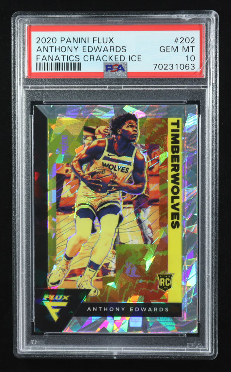 Anthony Edwards 2020-21 Panini Flux Fanatics Factory Cracked Ice #202 RC (PSA 10) at PristineAuction.com Anthony Edwards 2020-21 Panini Flux Fanatics Factory Cracked Ice #202 RC (PSA 10) at PristineAuction.com
