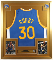 Stephen Curry Signed Custom Framed Jersey Display with Finals Pin (JSA) at PristineAuction.com