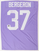 Patrice Bergeron Signed #37 Jersey Swatch Inscribed "Cancer Sucks" (Bergeron) at PristineAuction.com