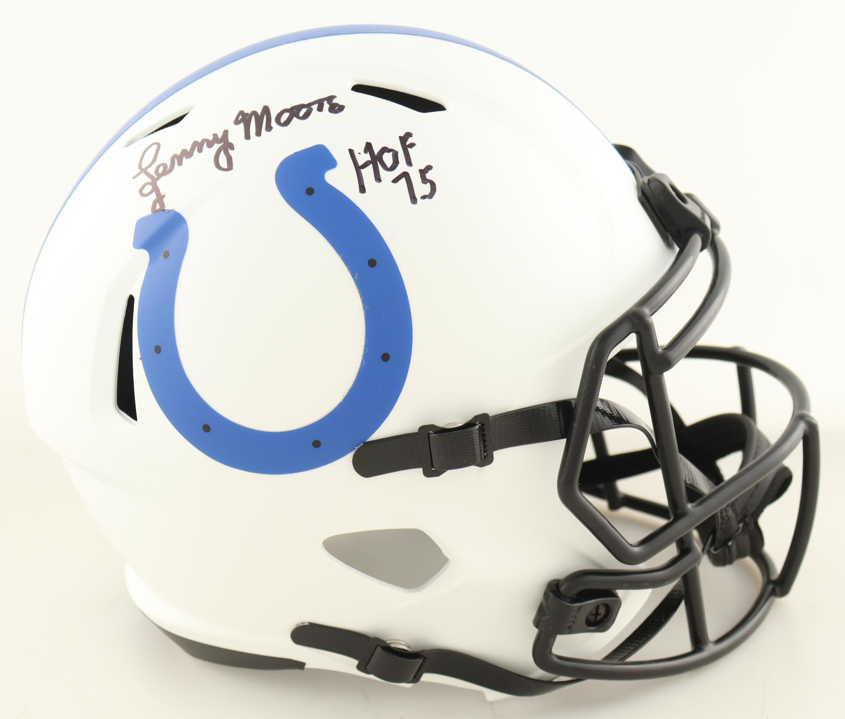 Lenny Moore Signed Colts Full-Size Lunar Eclipse Alternate Speed Helmet Inscribed "HOF 75" (Schwartz) at PristineAuction.com Lenny Moore Signed Colts Full-Size Lunar Eclipse Alternate Speed Helmet Inscribed "HOF 75" (Schwartz) at PristineAuction.com